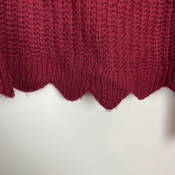 Franchescas Alya Red Sparkly Scalloped Hem Woman’s Sweater Cropped Size Medium - Picture 4 of 6